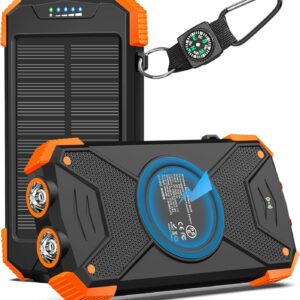 BLAVOR Solar Power Bank 10,000mAh, Portable Wireless Charger, 20W Fast Charging External Battery Pack with USB C for Cell Phones, Solar Panel Charging with Dual Flashlight for Camping